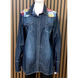 Stetson Women's Denim Western Shirt Patchwork Yoke Snap Front Dark Wash L